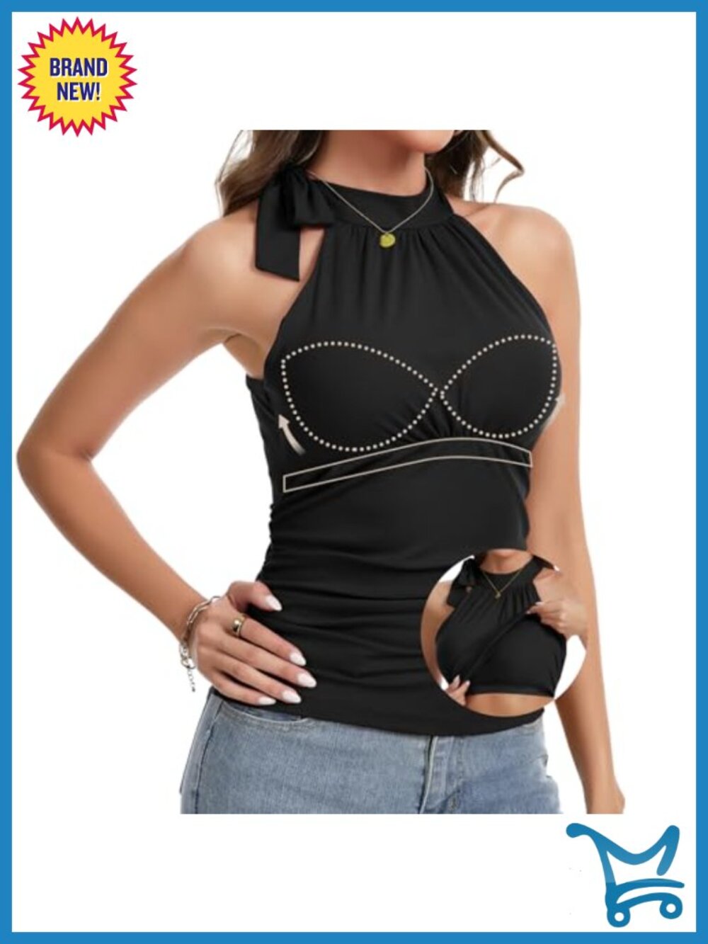 Ribbed Halter Tie Tank Top with Built in Bra Womens Going Out Top